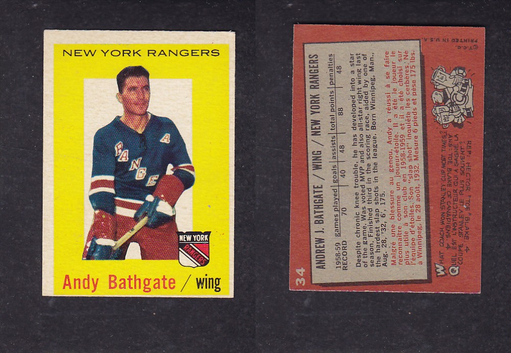 1959-60 TOPPS HOCKEY CARD #34 A. BATHGATE photo