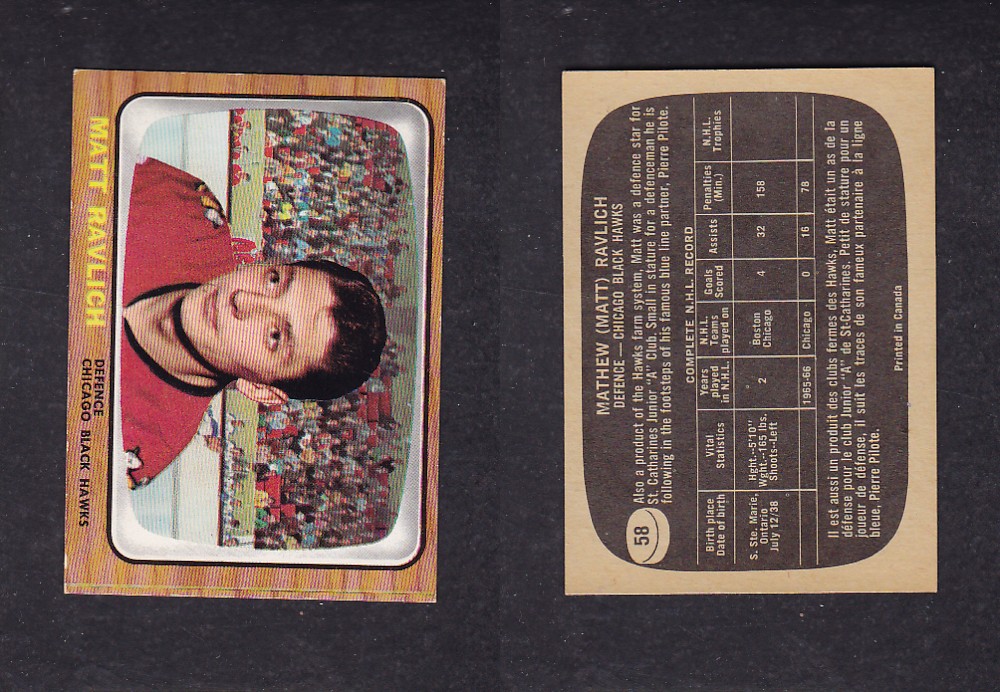 1966-67 TOPPS HOCKEY CARD #58 M. RAVLICH photo