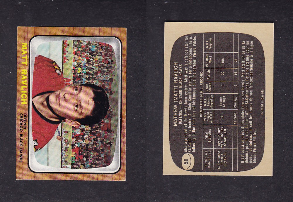 1966-67 TOPPS HOCKEY CARD #58 M. RAVLICH photo