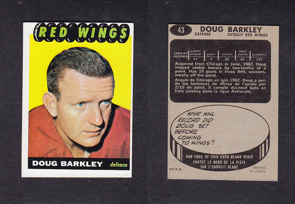 1965-66 TOPPS HOCKEY CARD #43 D. BARKLEY photo