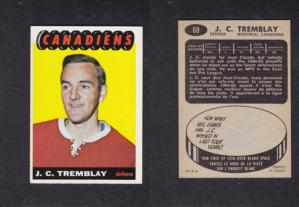 CS35894089 196566 TOPPS HOCKEY CARD 69 J.C. TREMBLAY CAPITAL