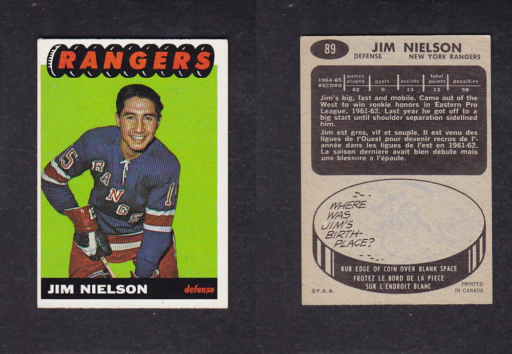 1965-66 TOPPS HOCKEY CARD #89 J. NIELSON photo