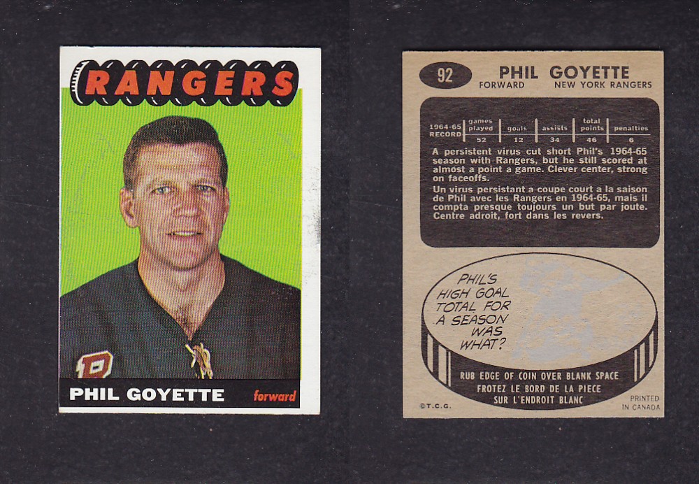 1965-66 TOPPS HOCKEY CARD #92 P. GOYETTE photo