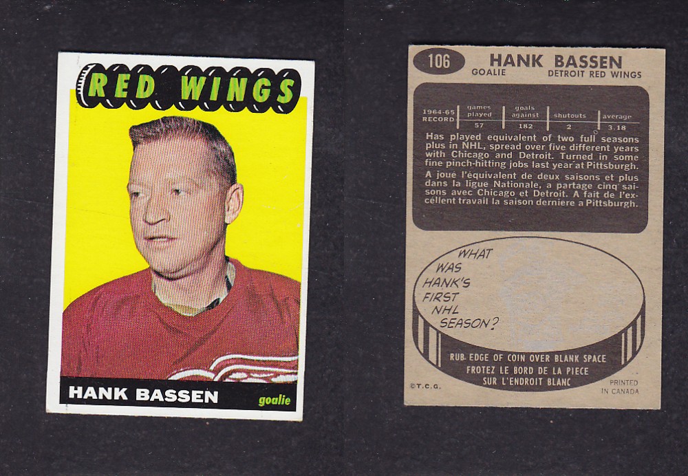 1965-66 TOPPS HOCKEY CARD #106 H. BASSEN photo