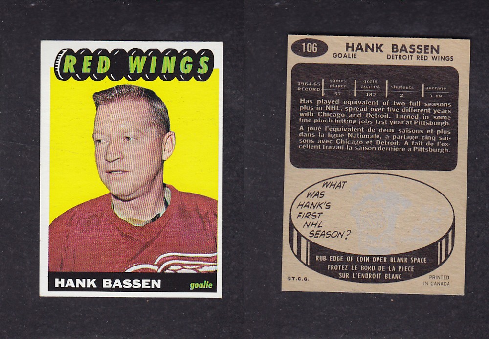 1965-66 TOPPS HOCKEY CARD #106 H. BASSEN photo