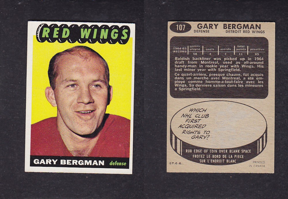 1965-66 TOPPS HOCKEY CARD #107 G. BERGMAN photo