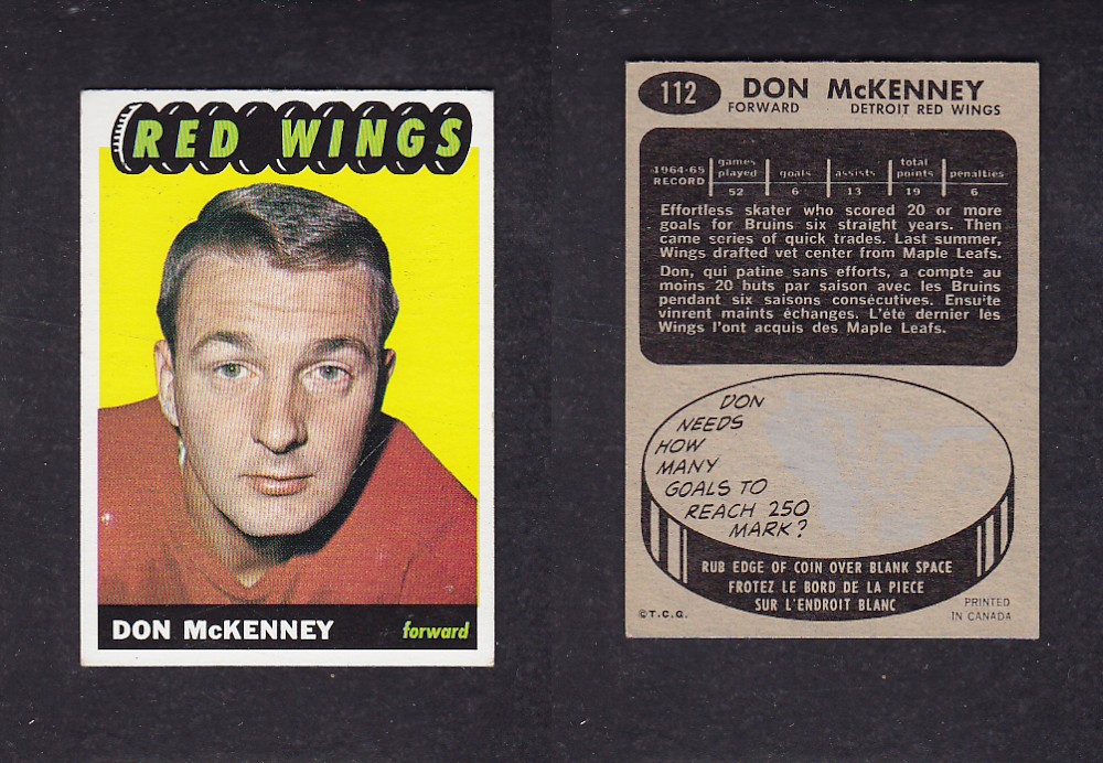 1965-66 TOPPS HOCKEY CARD #112 D. McKENNEY photo