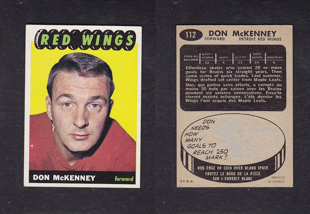 1965-66 TOPPS HOCKEY CARD #112 D. McKENNEY photo