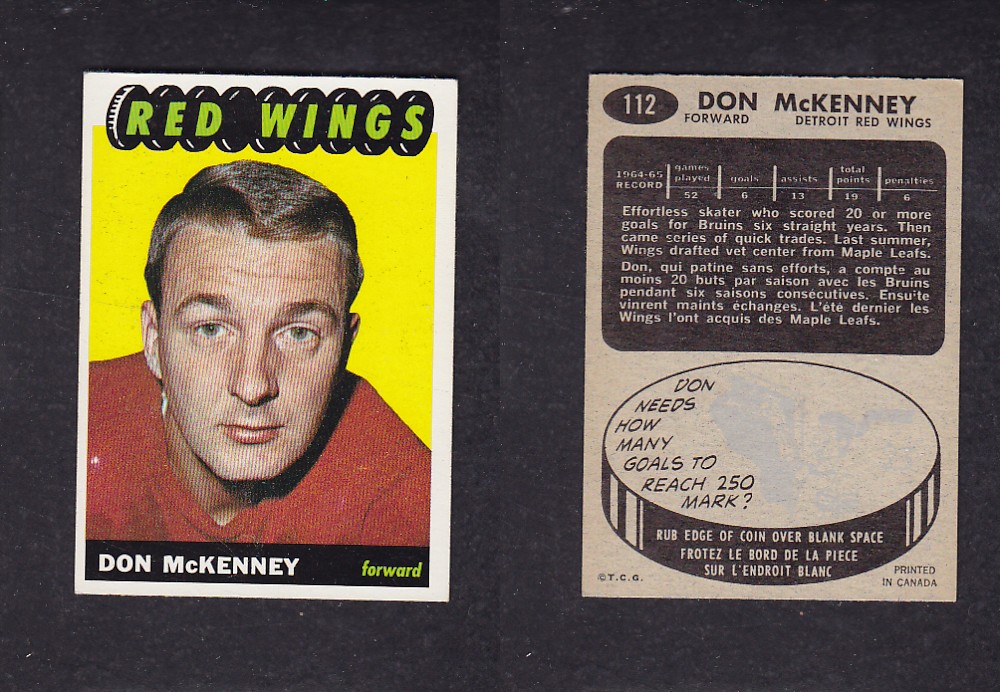 1965-66 TOPPS HOCKEY CARD #112 D. McKENNEY photo