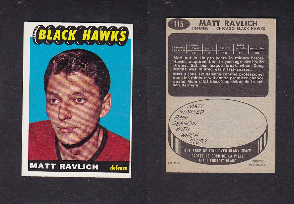 1965-66 TOPPS HOCKEY CARD #115 M. RAVLICH photo