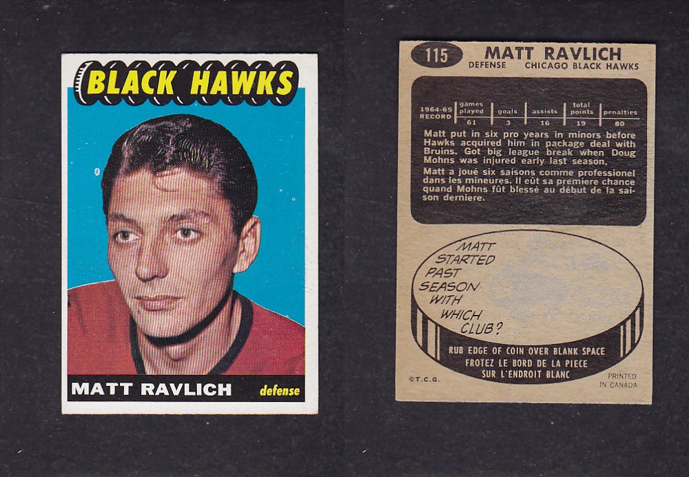 1965-66 TOPPS HOCKEY CARD #115 M. RAVLICH photo