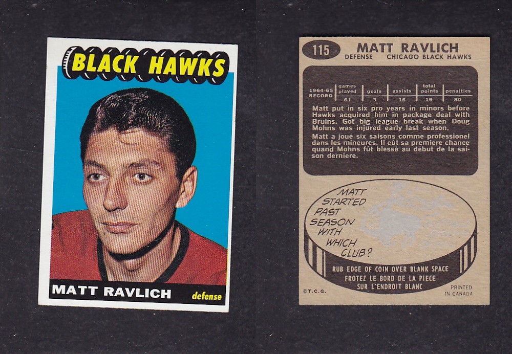 1965-66 TOPPS HOCKEY CARD #115 M. RAVLICH photo