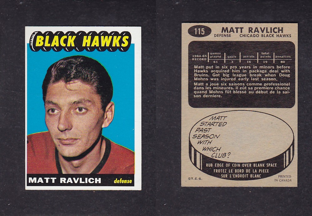 1965-66 TOPPS HOCKEY CARD #115 M. RAVLICH photo