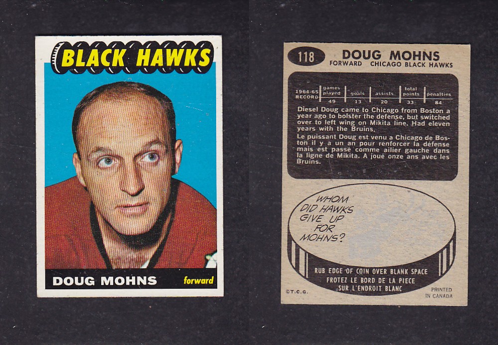 1965-66 TOPPS HOCKEY CARD #118 D. MOHNS photo