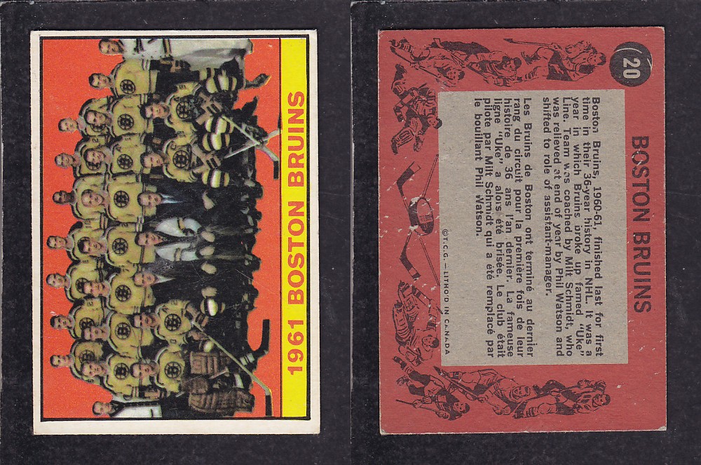 1961-62 TOPPS HOCKEY CARD #20 1961 BOSTON BRUINS photo