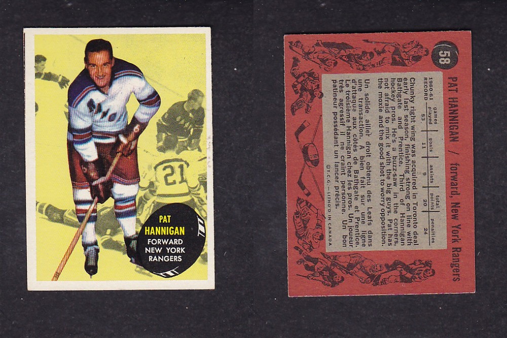 1961-62 TOPPS HOCKEY CARD #58 P. HANNIGAN photo