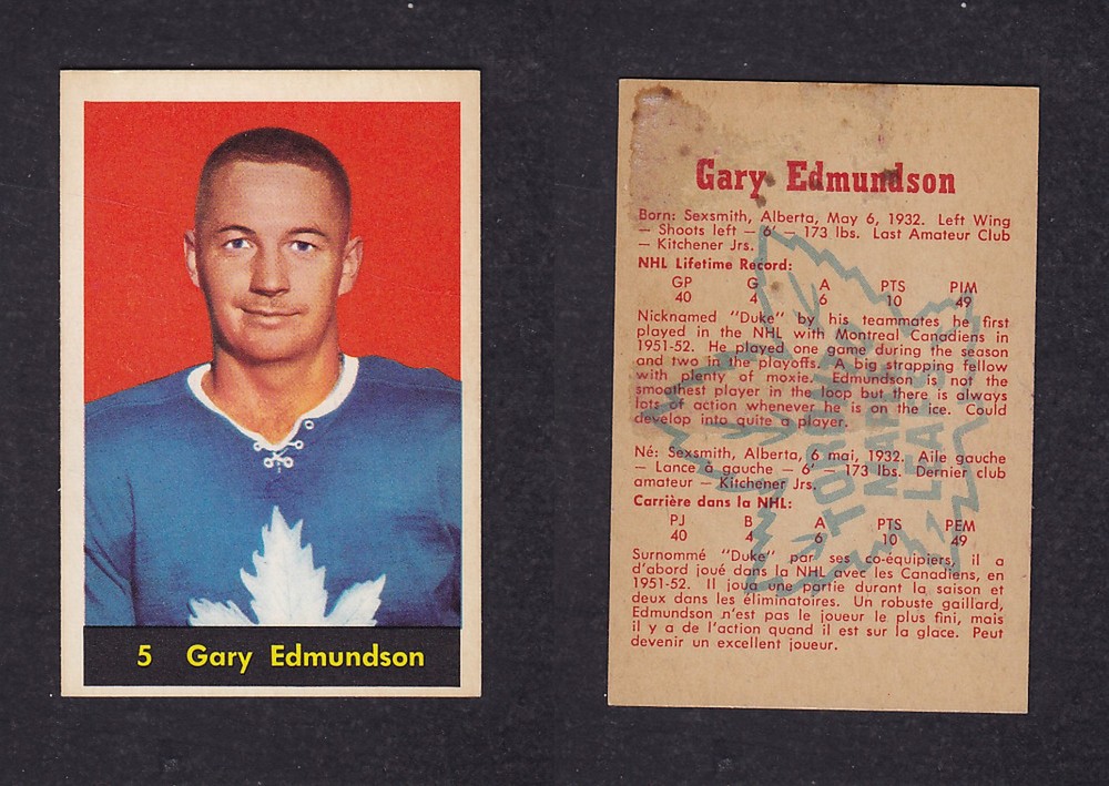 1960-61 PARKHURST HOCKEY CARD #5 G. EDMUNDSON photo