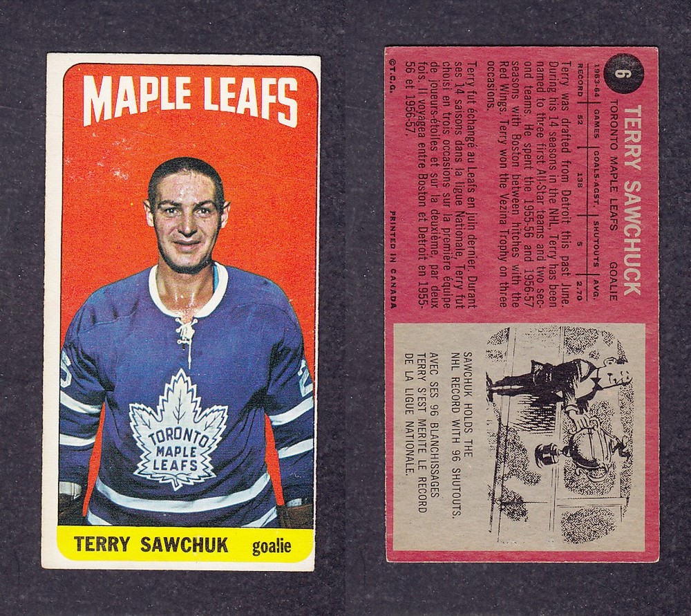 1964-65 TOPPS HOCKEY CARD #6 T. SAWCHUK photo