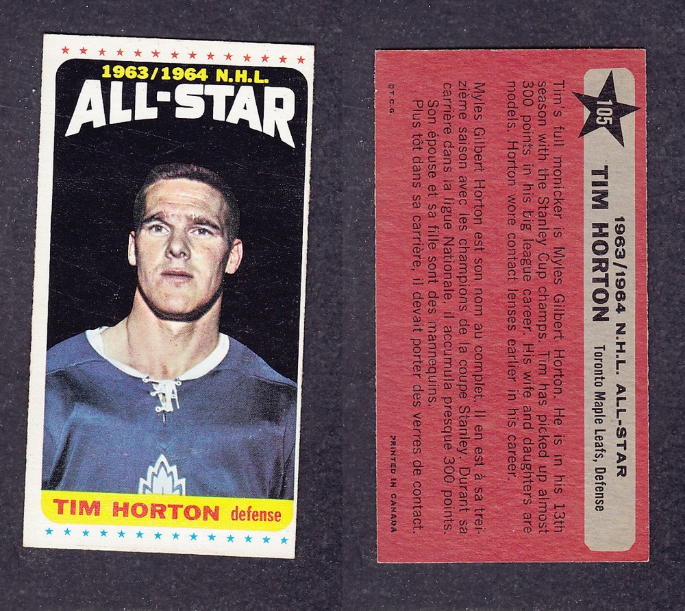 1964-65 TOPPS HOCKEY CARD #105 T. HORTON photo