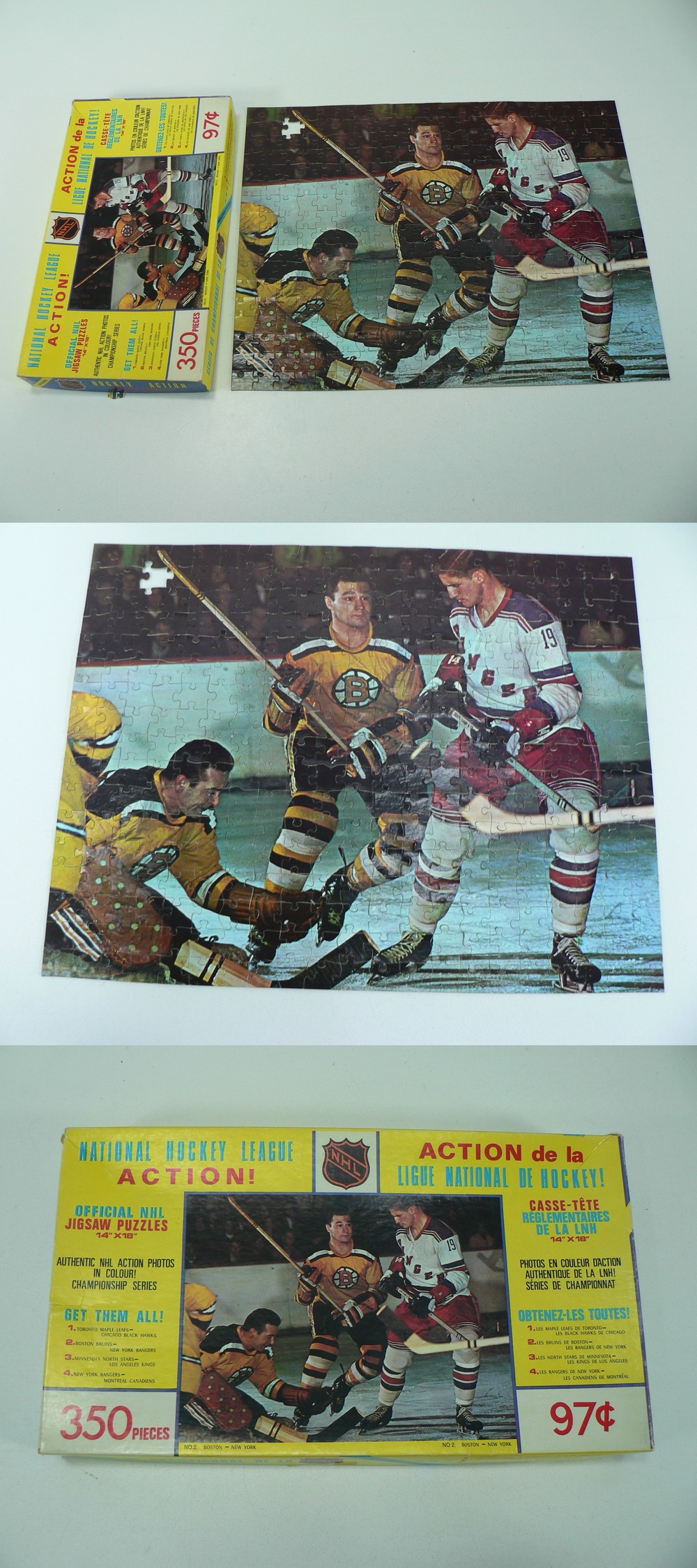 1967-68 JIG-SAW NY RANGERS VS BOSTON BRUINS PUZZLE AND BOX photo