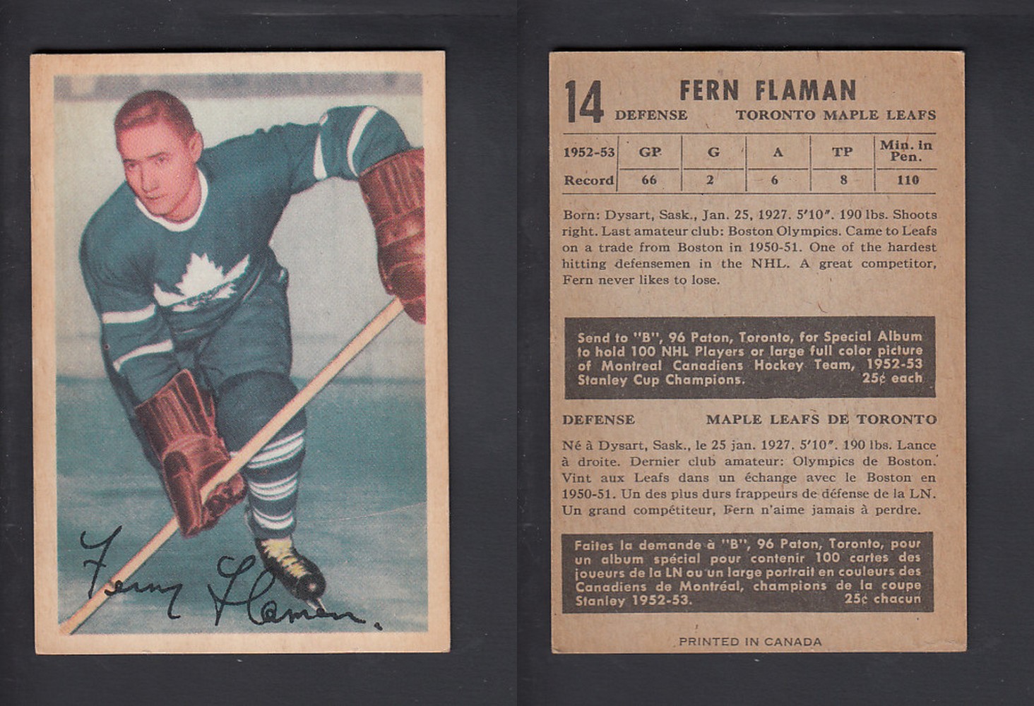 1953-54 PARKHURST HOCKEY CARD #14 F. FLAMAN photo