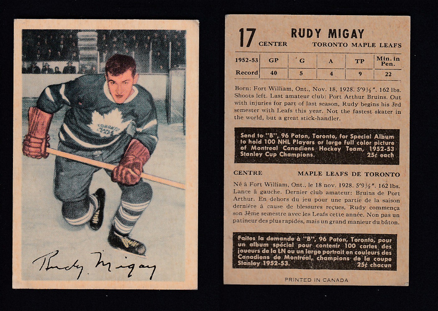 1953-54 PARKHURST HOCKEY CARD #17 R. MIGAY photo