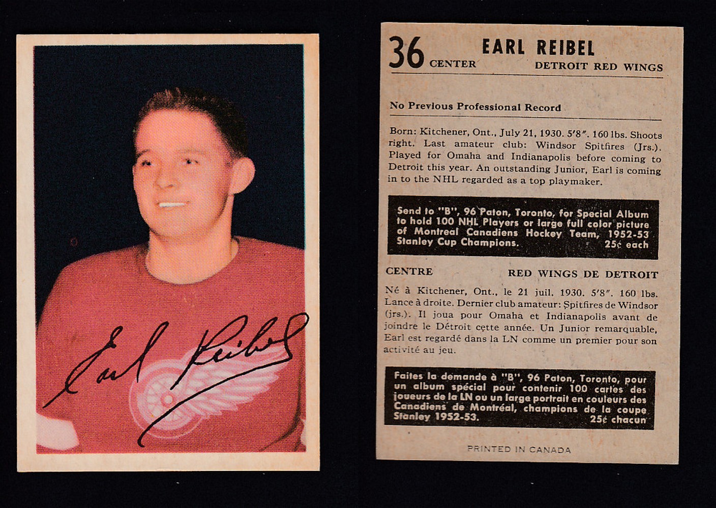 1953-54 PARKHURST HOCKEY CARD #36 E. REIBEL photo