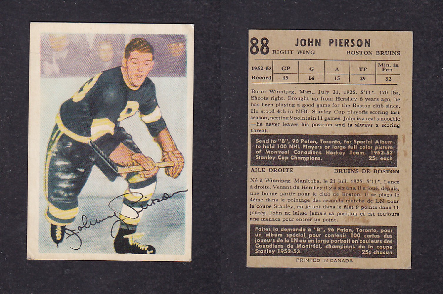 1953-54 PARKHURST HOCKEY CARD #88 J. PIERSON photo