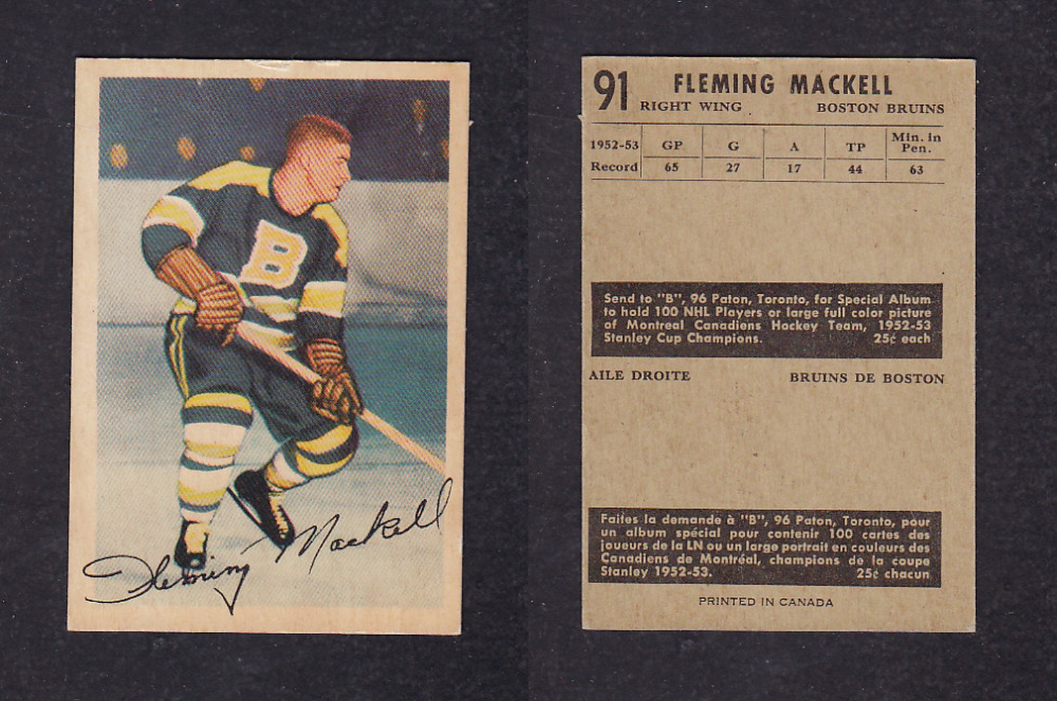 1953-54 PARKHURST HOCKEY CARD #91 F. MACKELL photo