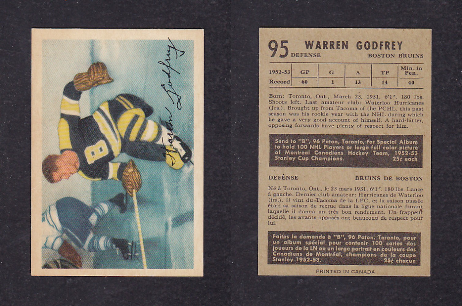 1953-54 PARKHURST HOCKEY CARD #95 W. GODFREY photo