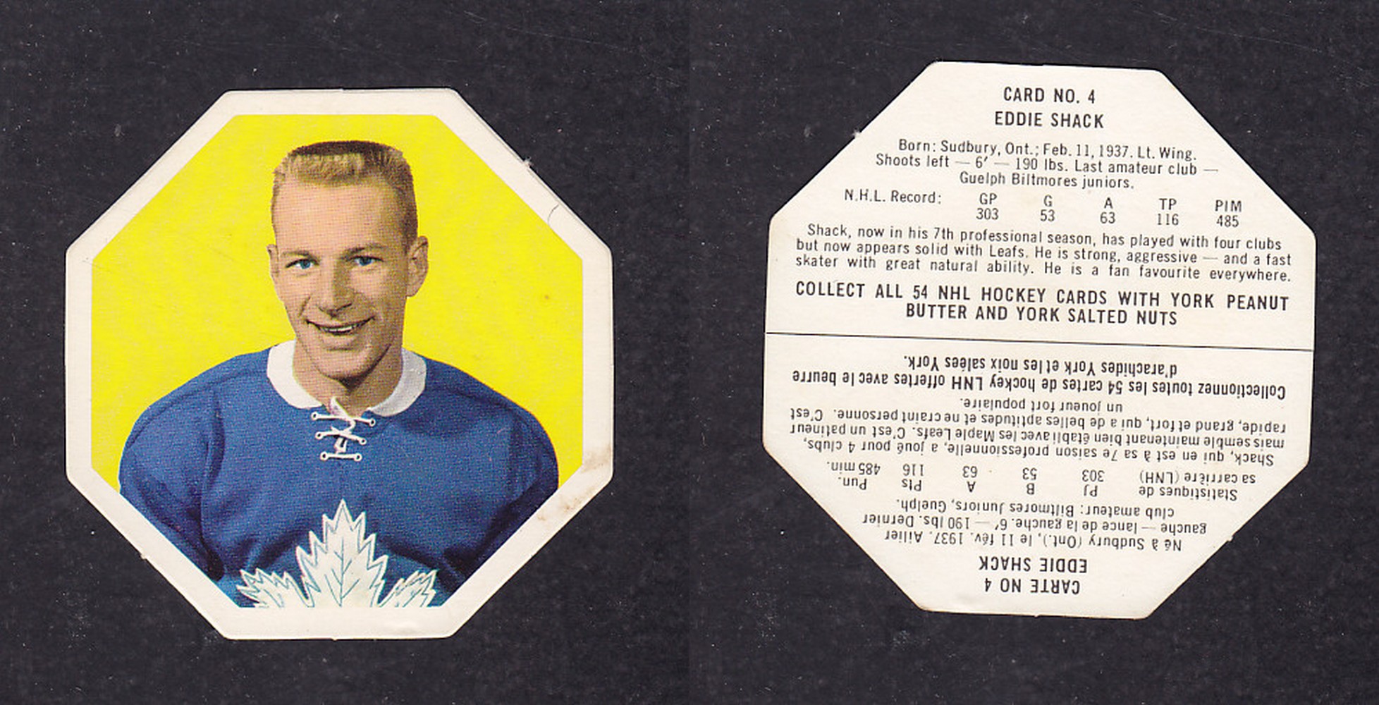 1963-64 YORK HOCKEY CARD #4 E. SHACK photo