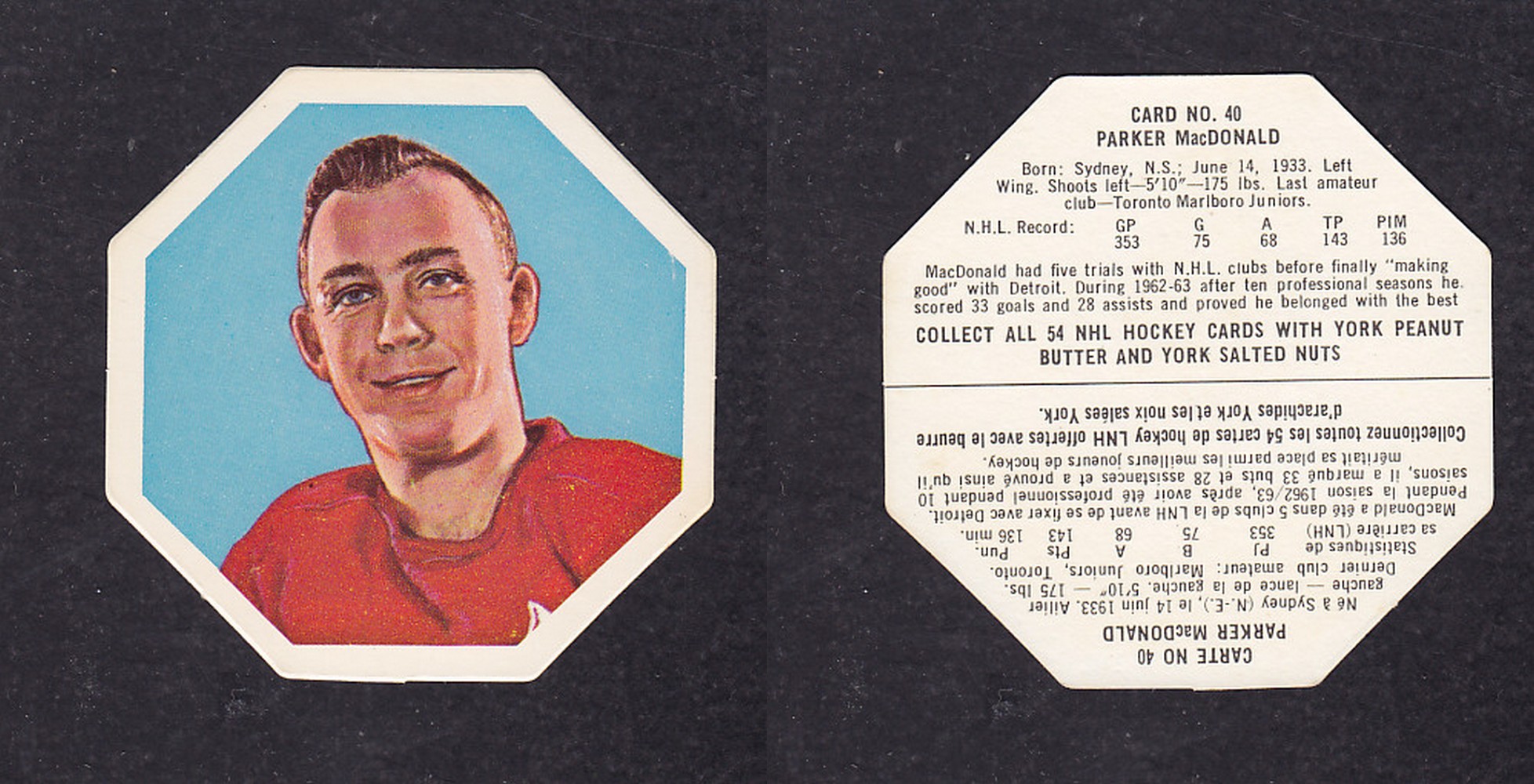 1963-64 YORK HOCKEY CARD #40 P. MacDONALD photo