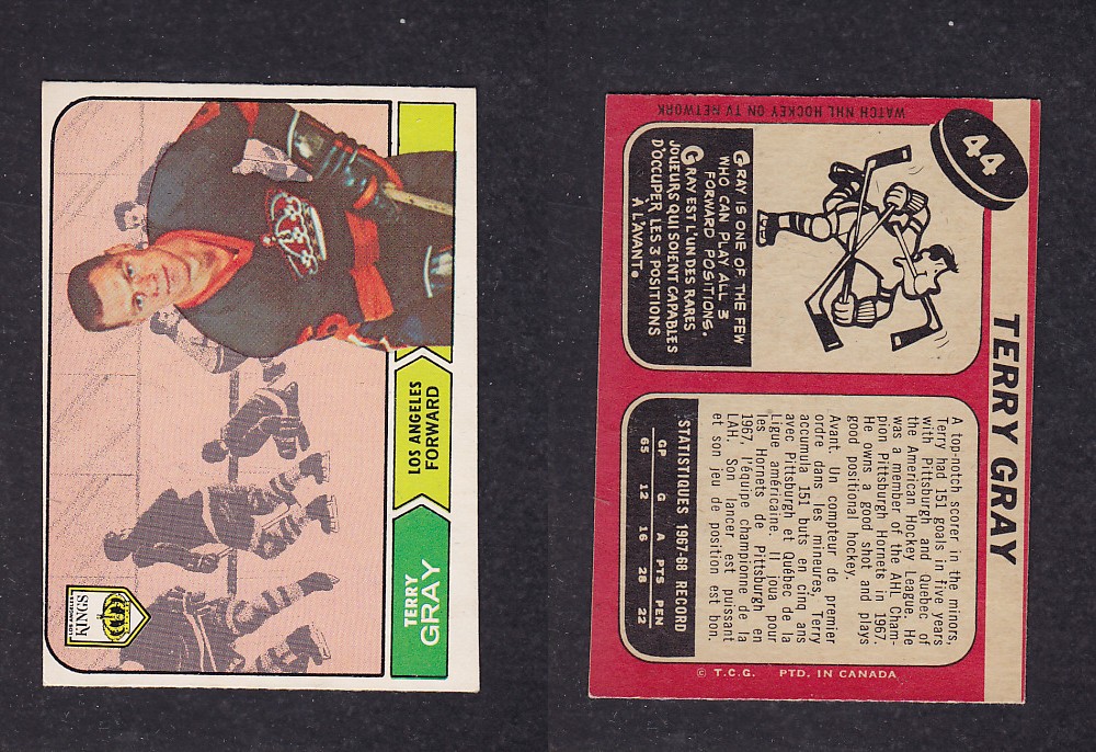 1968-69 O-PEE-CHEE HOCKEY CARD #44 T. GRAY photo