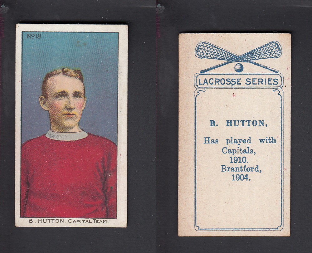 1910-11 C59 IMPERIAL TOBACCO LACROSSE CARD #18 B. HUTTON photo