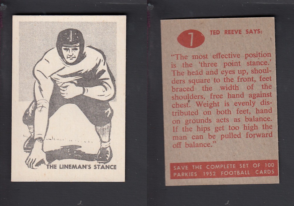 1952 CFL PARKHURST FOOTBALL CARD #7 THE LINEMAN'S STANCE photo