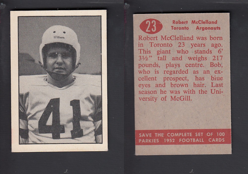 1952 CFL PARKHURST FOOTBALL CARD #23 R. McCLELLAND photo