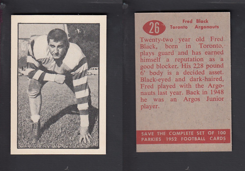 1952 CFL PARKHURST FOOTBALL CARD #26 F. BLACK photo