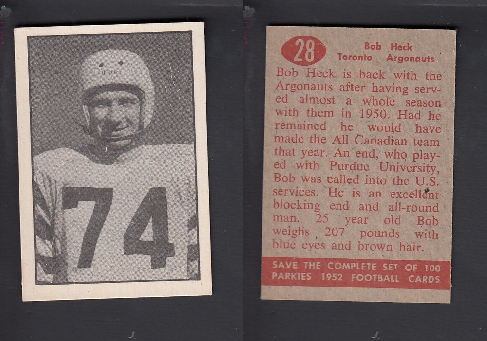 1952 CFL PARKHURST FOOTBALL CARD #28 B. HECK photo