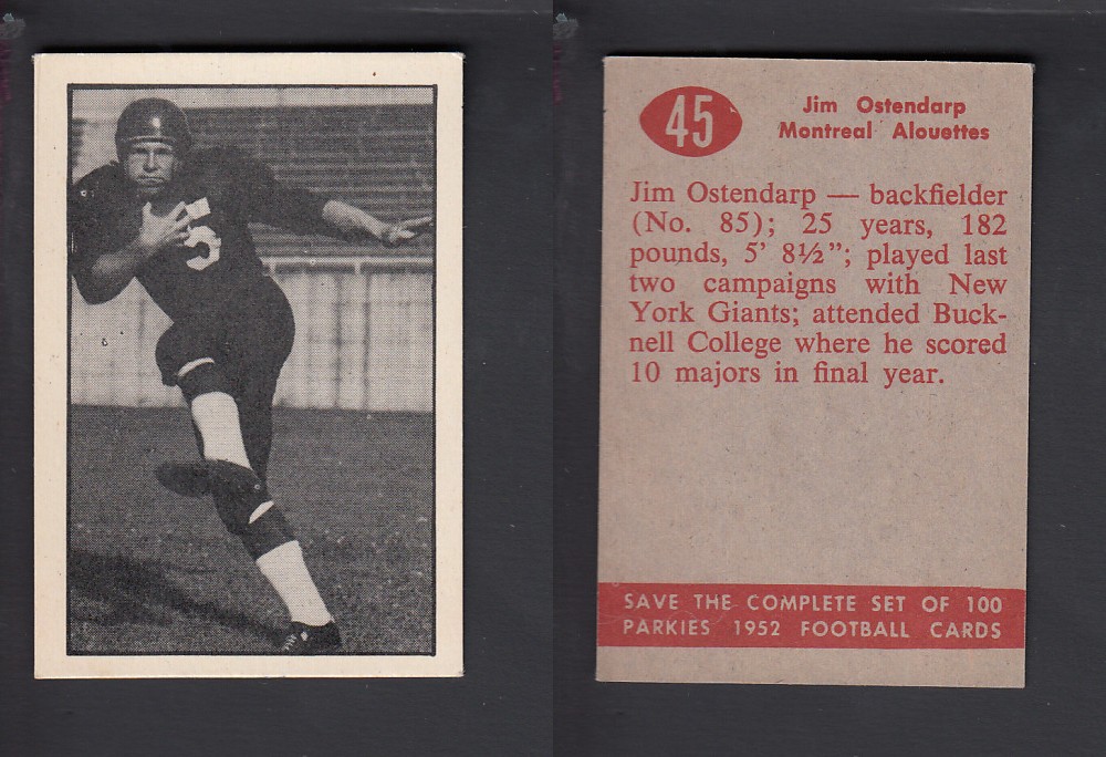 1952 CFL PARKHURST FOOTBALL CARD #45 J. OSTENDRAP photo