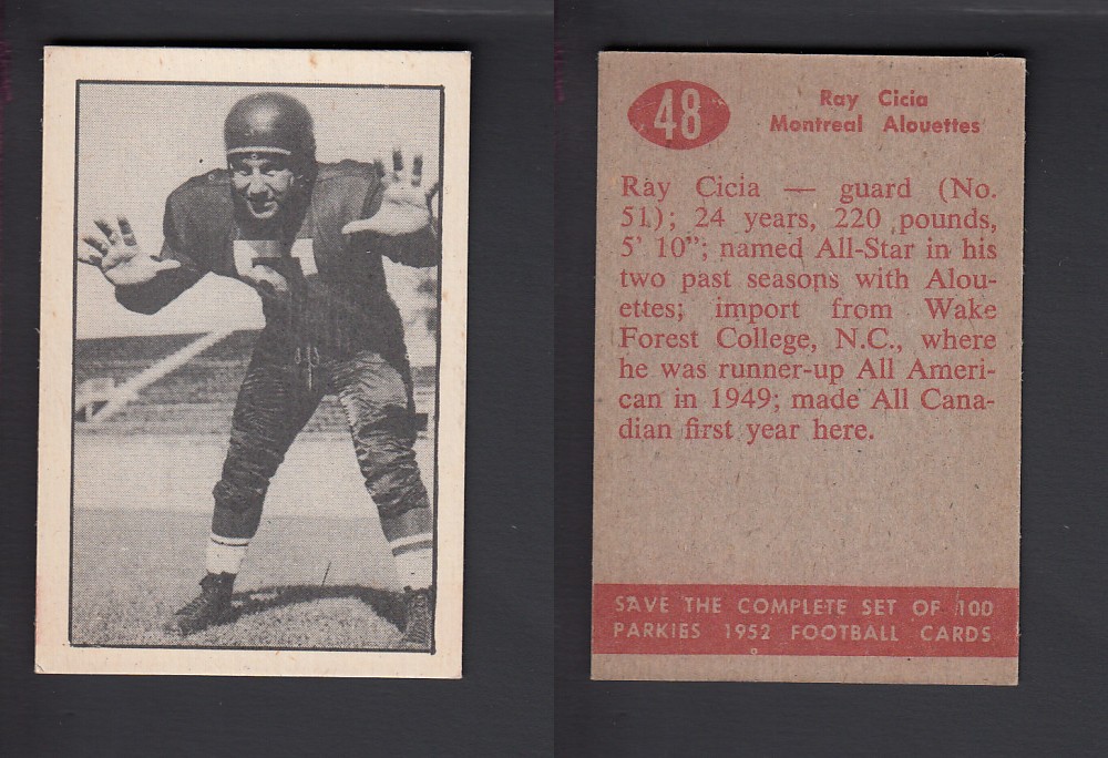 1952 CFL PARKHURST FOOTBALL CARD #48 R. CICIA photo