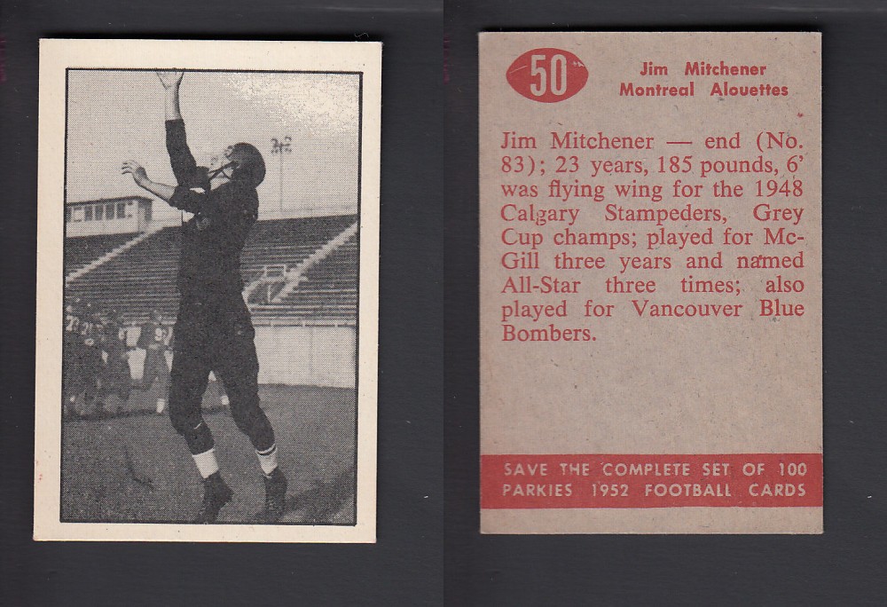 1952 CFL PARKHURST FOOTBALL CARD #50 J. MITCHENER photo