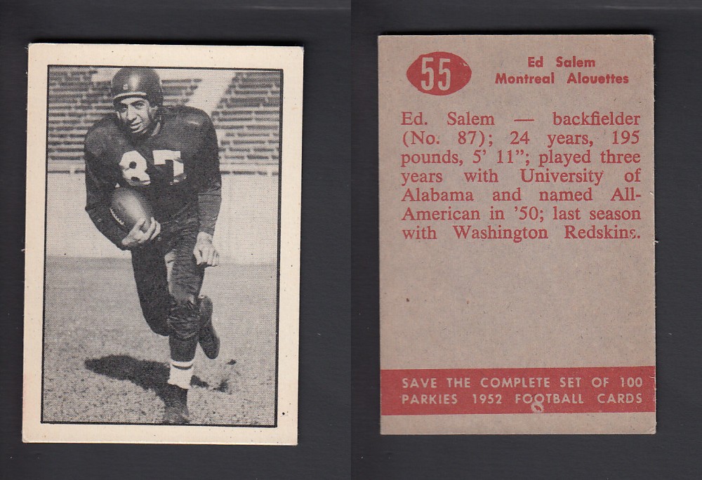1952 CFL PARKHURST FOOTBALL CARD #55 E. SALEM photo