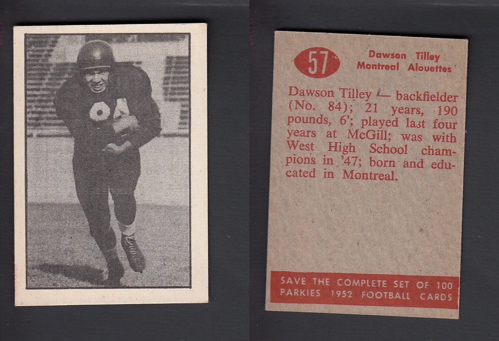 1952 CFL PARKHURST FOOTBALL CARD #57 D. TILLEY photo