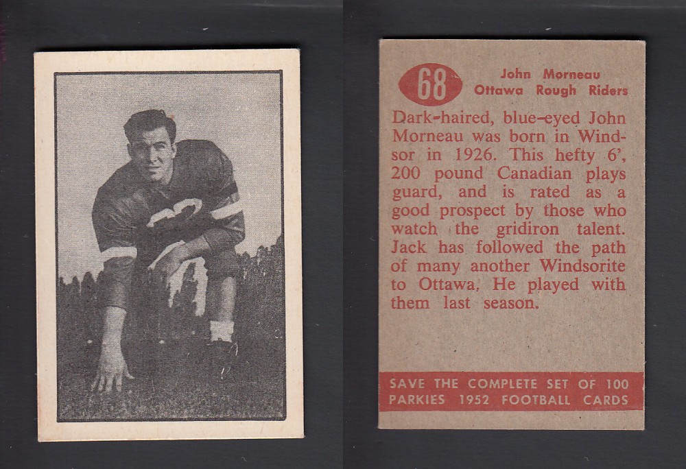 1952 CFL PARKHURST FOOTBALL CARD #68 J. MORNEAU photo