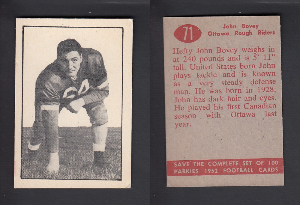 1952 CFL PARKHURST FOOTBALL CARD #71 J. BOVEY photo