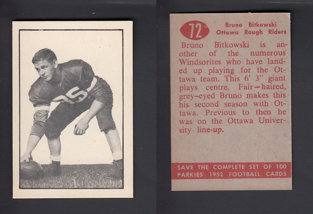 1952 CFL PARKHURST FOOTBALL CARD #72 B. BITKOWSKI photo