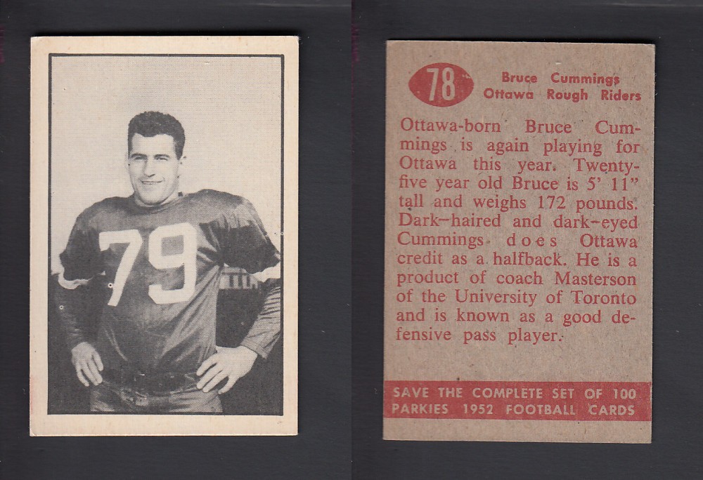 1952 CFL PARKHURST FOOTBALL CARD #78 B. CUMMINGS photo