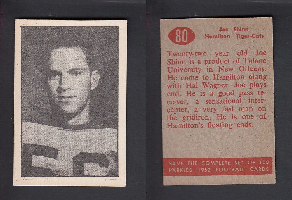 1952 CFL PARKHURST FOOTBALL CARD #80 J. SHINN photo