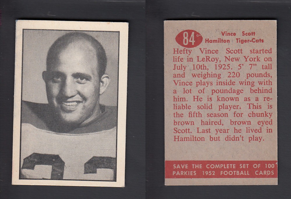 1952 CFL PARKHURST FOOTBALL CARD #84 V. SCOTT photo