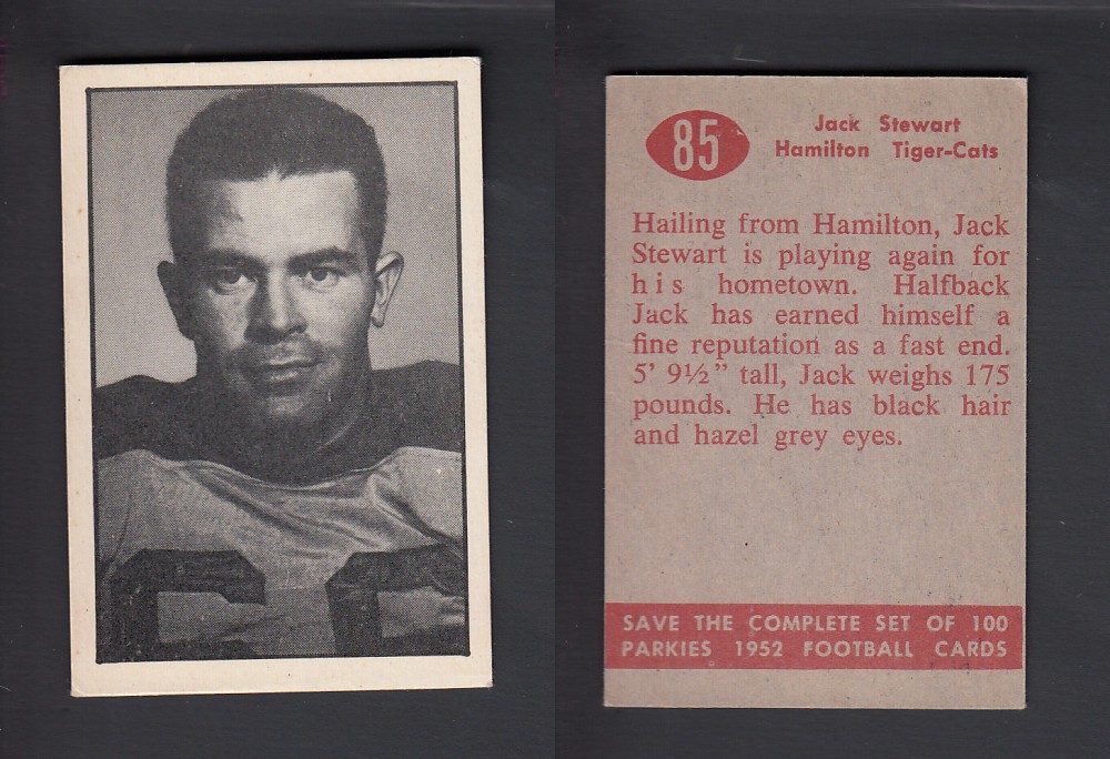 1952 CFL PARKHURST FOOTBALL CARD #85 J. STEWART photo